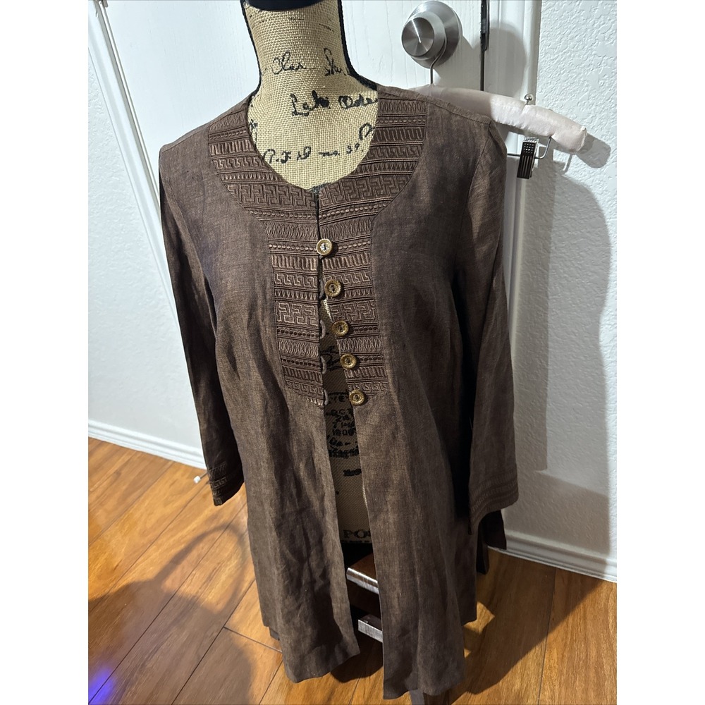 escada margaretha ley Size 36 100% Linen Tunic Jacket Boho EUC